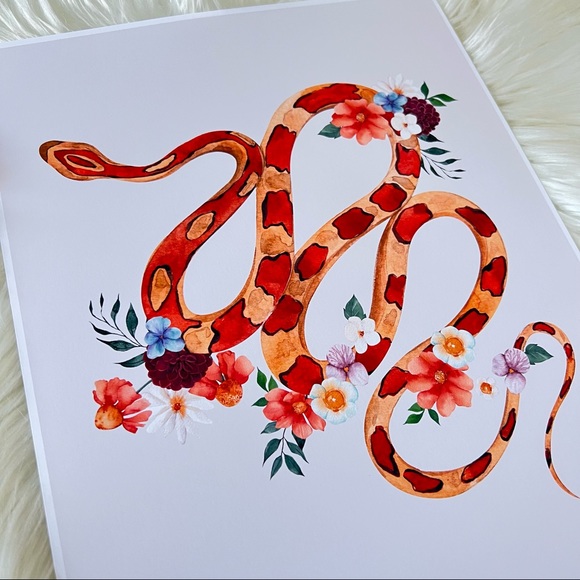 Wall Art Watercolor Floral Snake Illustration Print Poster Unframed - Picture 9 of 11